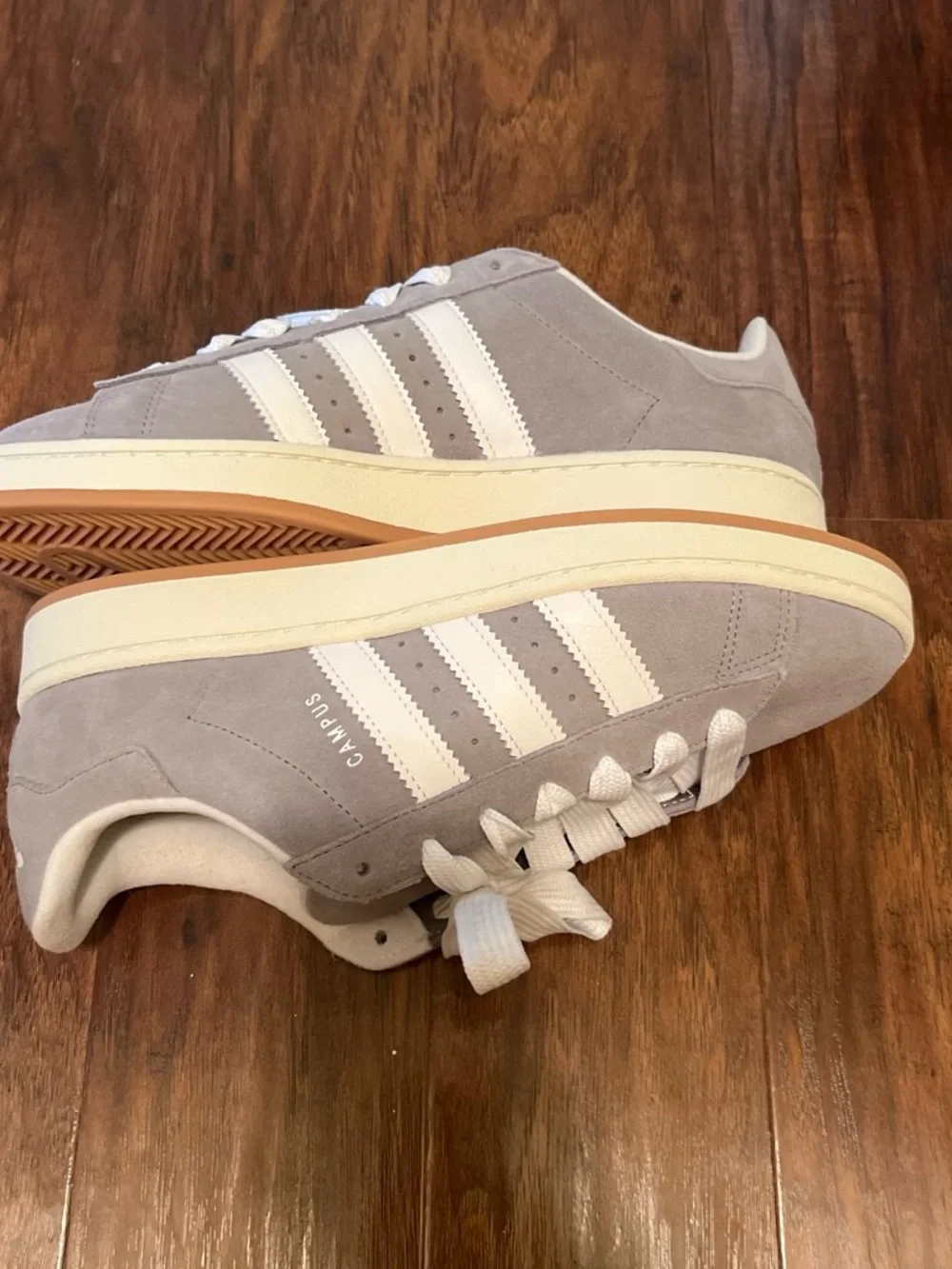 adidas Campus Suede Sneakers in Light Gray and White with Cream Sole
